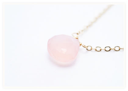 ピンクカルセドニー×18Kネックレス、天然石、一粒、華奢、アクセサリー、通販